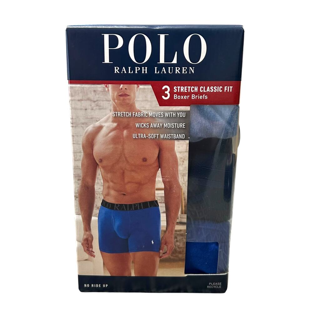 Polo Ralph Lauren 3 Stretch Classic Fit Boxer Briefs NIB Sz S Light Blue Navy